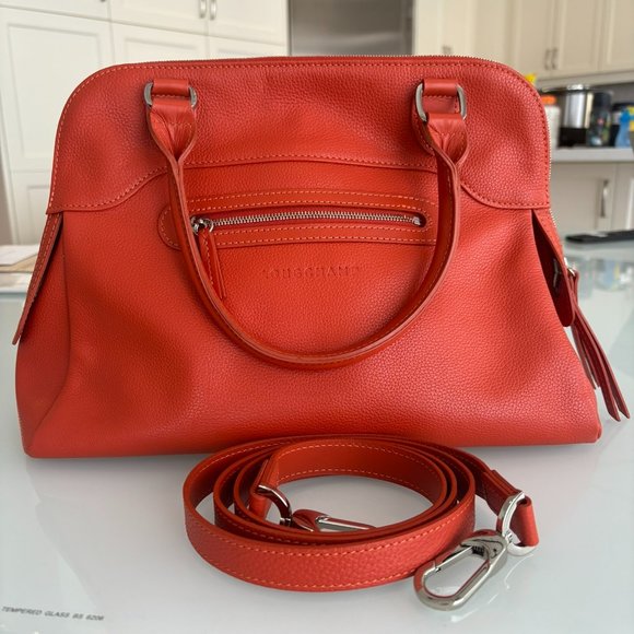 BNWT Lonchamp satchel in orange cowhide leather - Picture 1 of 8